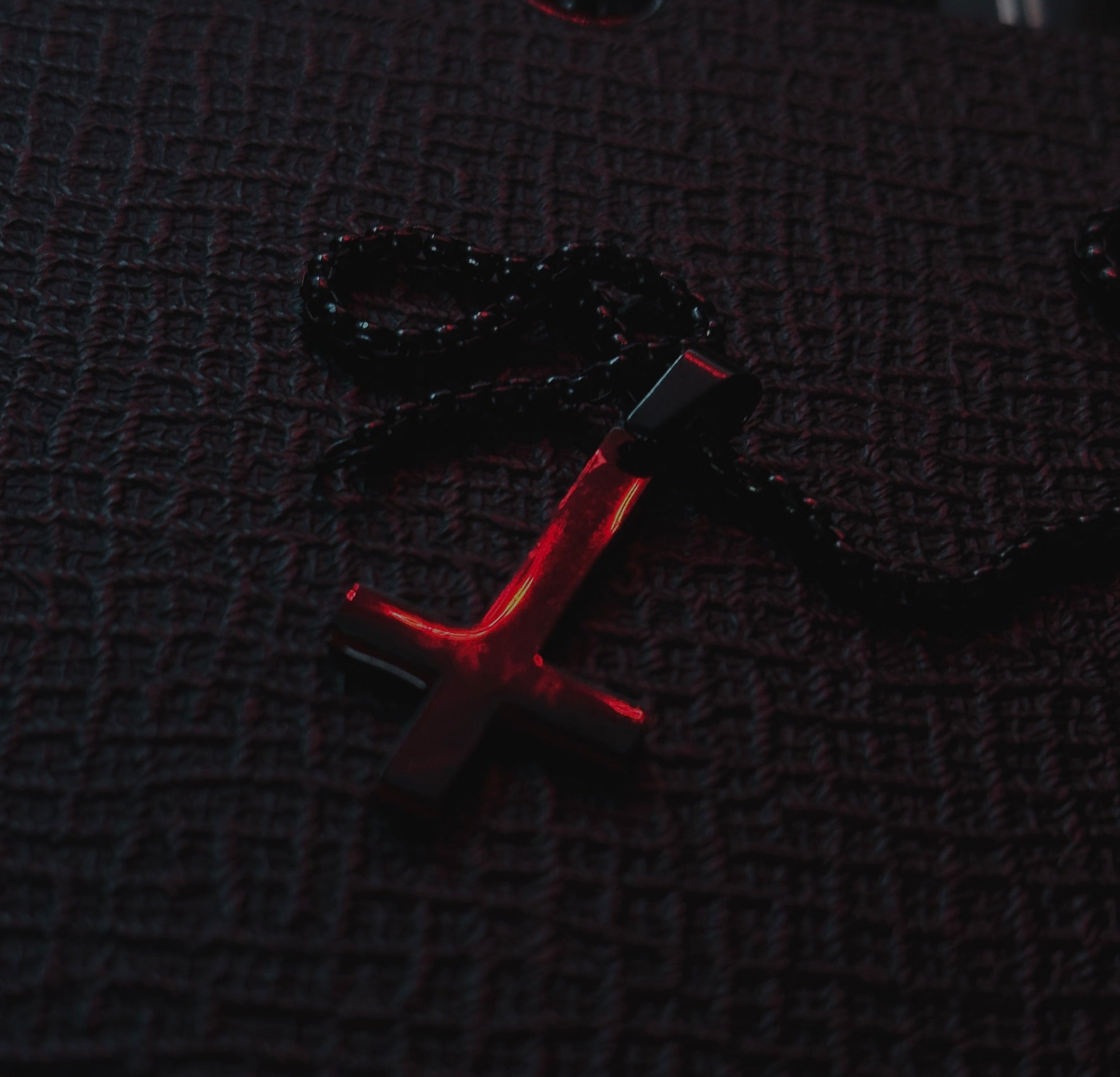 SKYR Satanic Inverted Cross Necklace - Black with Red Bevel