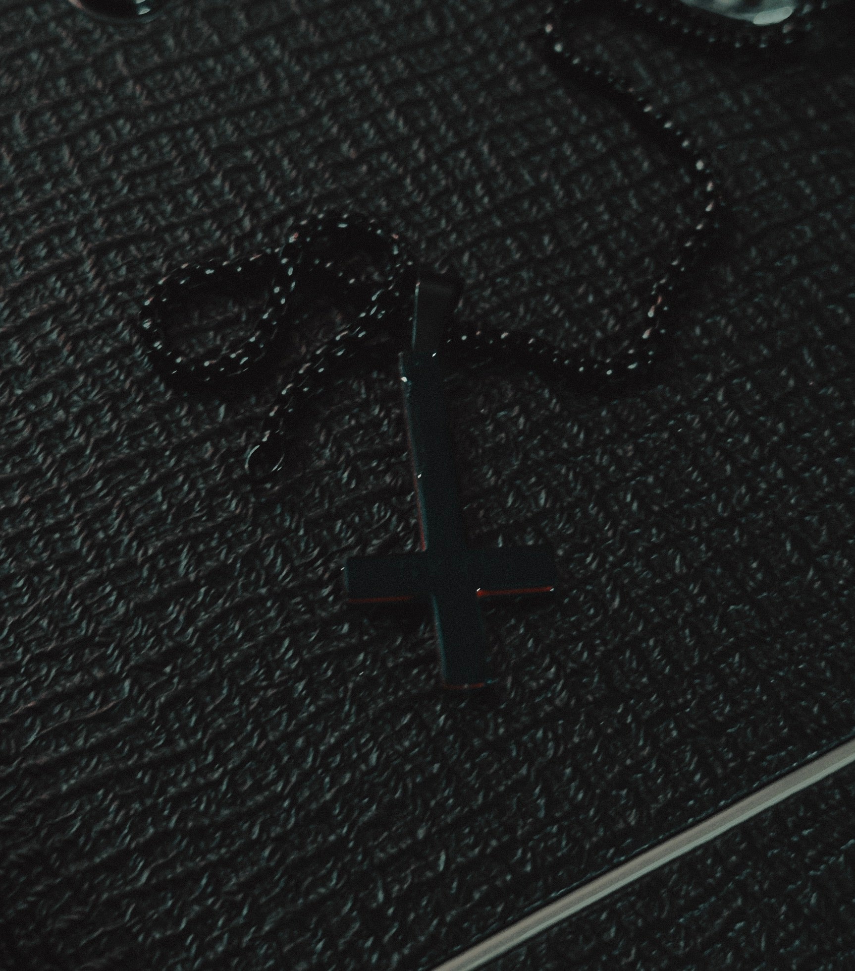 SKYR Satanic Inverted Cross Necklace - Black with Red Bevel